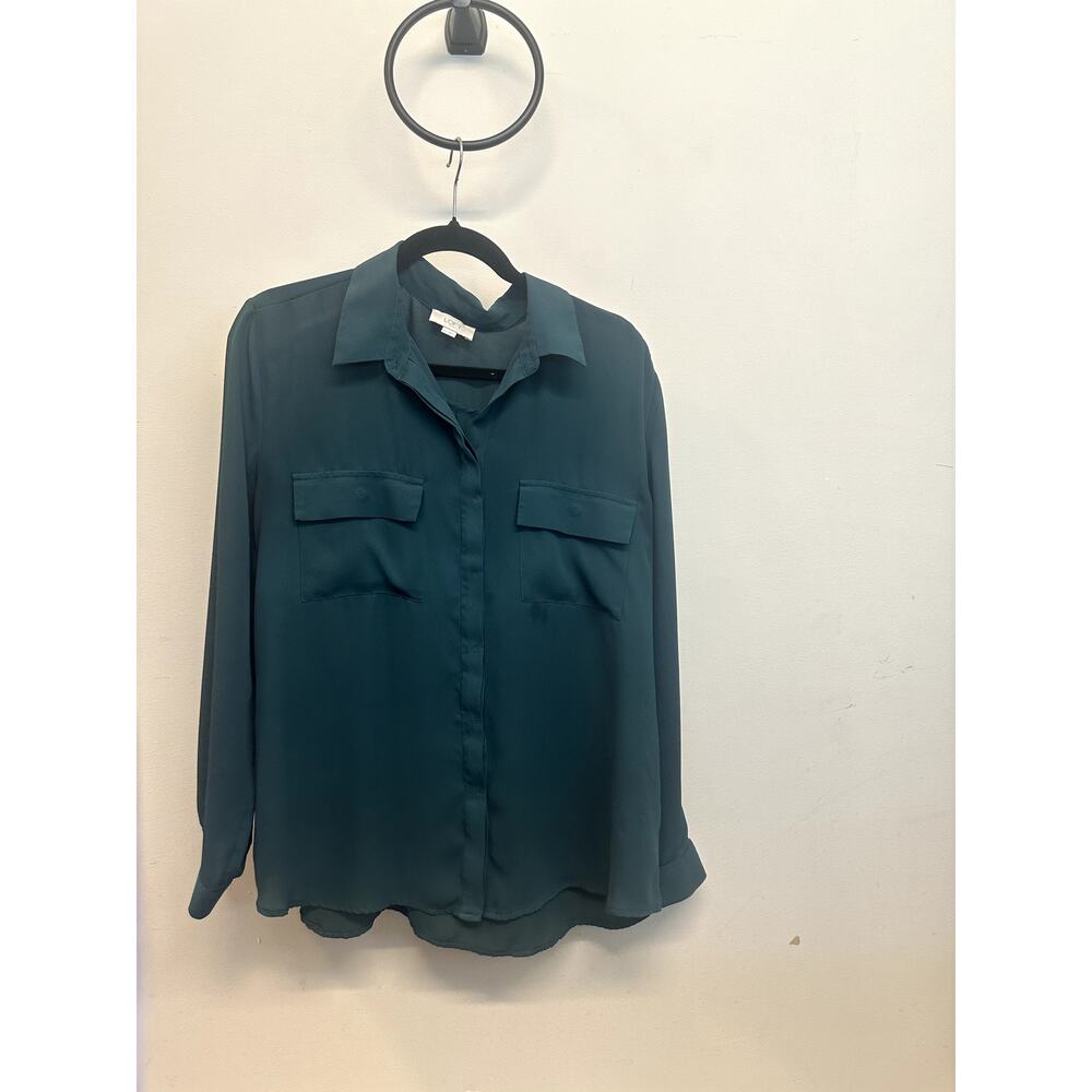 LOFT Women’s Button-Down Shirt XL Blue Green Long Sleeve